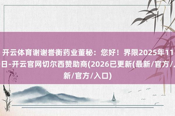 开云体育谢谢誉衡药业董秘：您好！界限2025年11月20日-开云官网切尔西赞助商(2026已更新(最新/官方/入口)